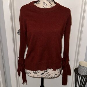 Madewell burgundy crew neck bell sleeves with cuff ties Sz XXS- good + condition